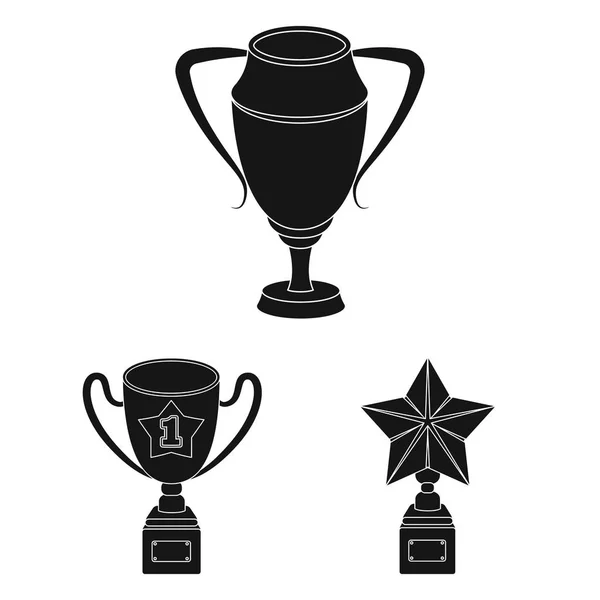 賞やトロフィーは黒いアイコン デザインのセットのコレクションです。報酬と成果のベクトル シンボル ストック web イラスト. — ストックベクタ