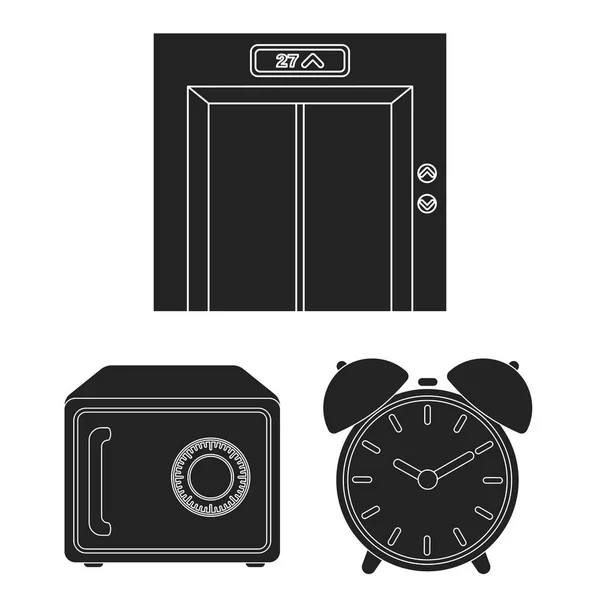 Готельні та обладнання чорні значки в наборі колекції для дизайну. Векторний символ готелю та комфорту Стокова веб-ілюстрація . — стоковий вектор