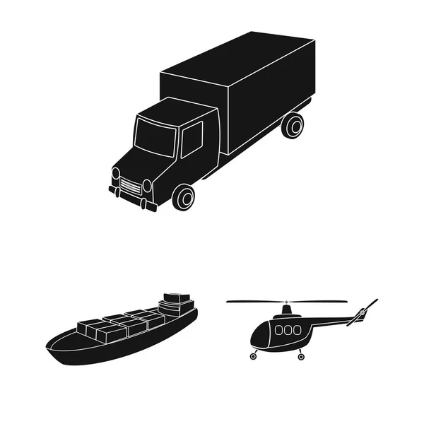 Verschillende soorten vervoer zwarte pictogrammen in set collectie voor design. Auto en schip symbool voorraad web vectorillustratie. — Stockvector