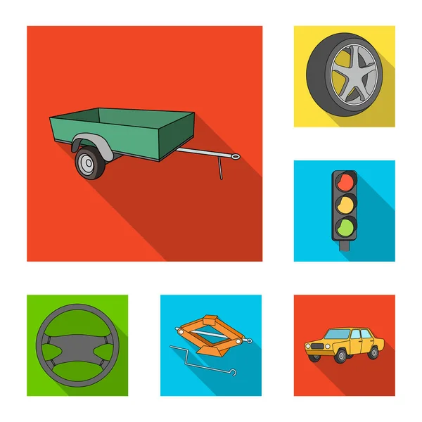 Auto, voertuig plat pictogrammen in set collectie voor design. Auto en apparatuur symbool voorraad web vectorillustratie. — Stockvector