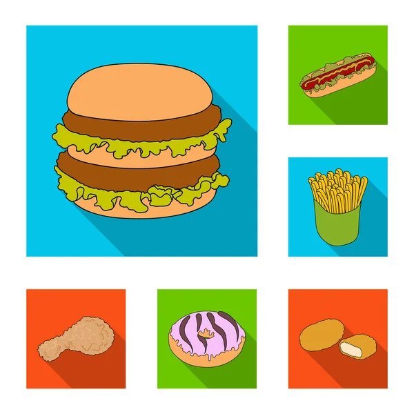 Ikon flat makanan cepat saji dalam koleksi set untuk design.Food dari gambar web simbol vektor produk semi-jadi . - Stok Vektor
