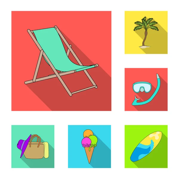 Descanso de verano iconos planos en colección de conjuntos para el diseño. Playa accesorio vector símbolo stock web ilustración . — Vector de stock