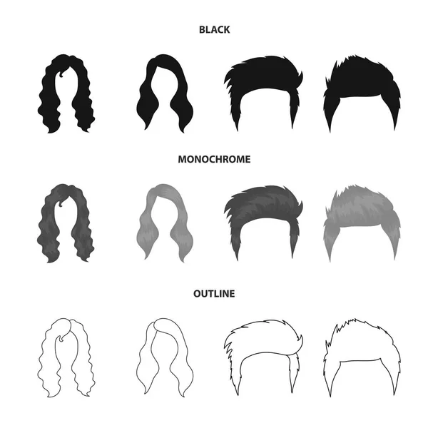 Mustache and beard, hairstyles black,monochrome,outline icons in set collection for design. Stylish haircut vector symbol stock web illustration. — Stock Vector