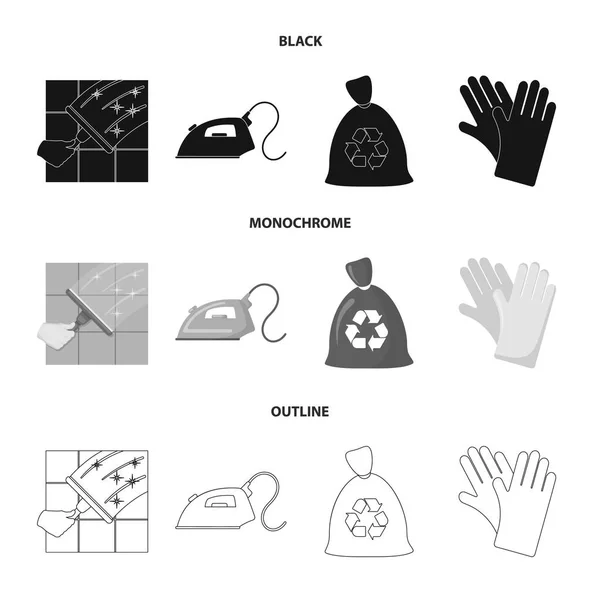 Cleaning and maid black, monochrome, outline icons in set collection for design. Оборудование для очистки векторного символа . — стоковый вектор