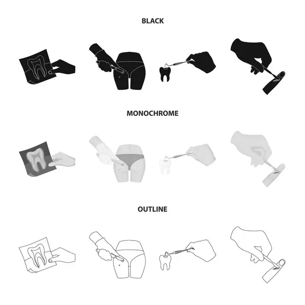 Dente, raio-X, instrumento, dentista e outro ícone web em preto, monocromático, style.surgeon contorno, abscesso, ícones de bisturi na coleção de conjuntos . —  Vetores de Stock