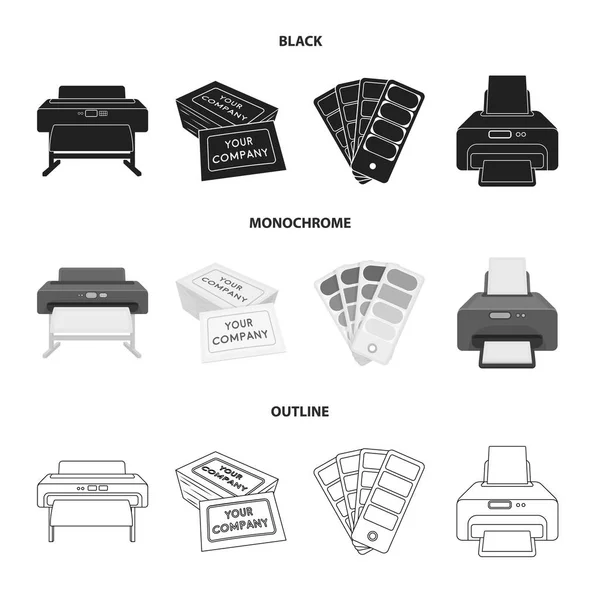 Imprimante, carte de crédit, palette de couleurs.Typographie set collection icônes en noir, monochrome, contour style vectoriel symbole illustration web . — Image vectorielle