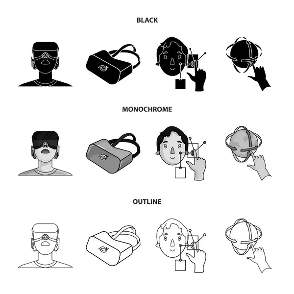 Innovación, hombre, cabeza, mano. Iconos de colección de realidad virtual conjunto en negro, monocromo, contorno estilo vector símbolo stock ilustración web . — Vector de stock
