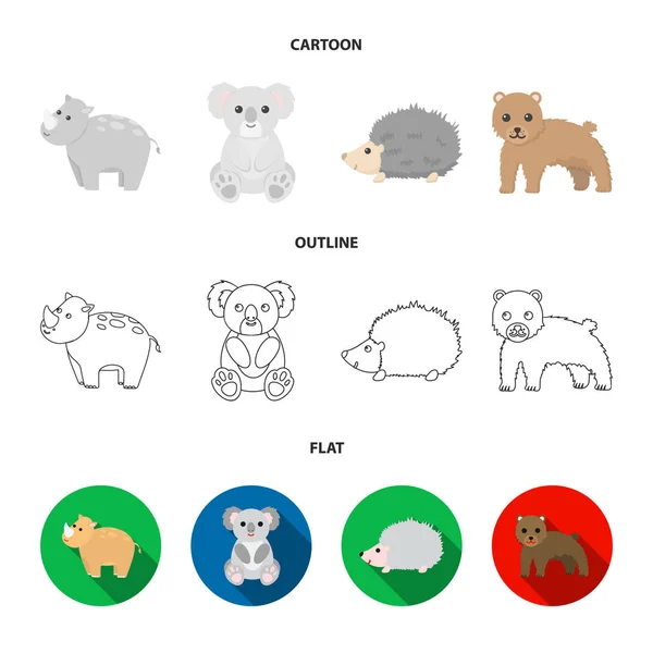 Rhino, koala, panthère, hérisson. Ensemble d'animaux icônes de la collection dans la bande dessinée, contour, style plat vectoriel symbole illustration web . — Image vectorielle