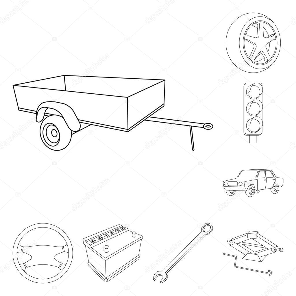 Car, vehicle outline icons in set collection for design. Car and equipment vector symbol stock web illustration.