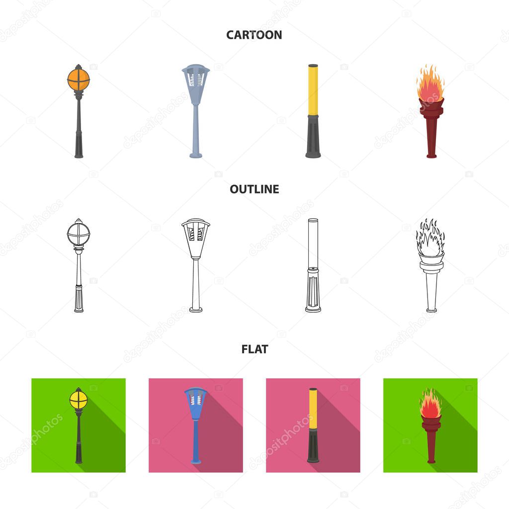 Lamppost in retro style, modern lantern, torch and other types of streetlights. Lamppost set collection icons in cartoon,outline,flat style vector symbol stock illustration web.