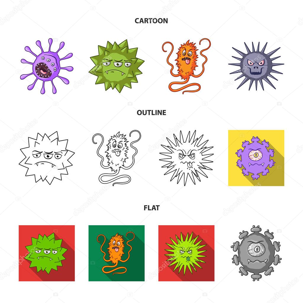 Different types of microbes and viruses. Viruses and bacteria set collection icons in cartoon,outline,flat style vector symbol stock illustration web.