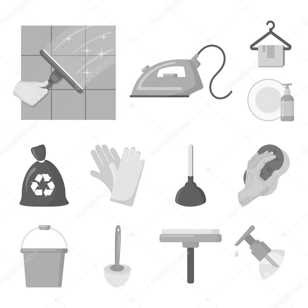 Cleaning and maid monochrome icons in set collection for design. Equipment for cleaning vector symbol stock  illustration.