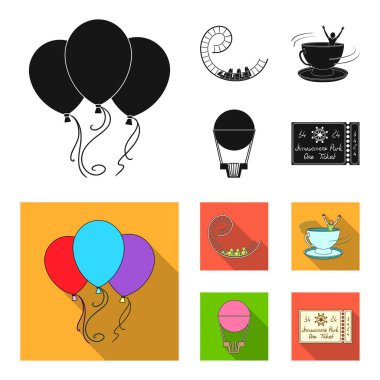 Roller coaster binmek, balon sepet, caruelle Kupası, parkın girişinde bir bilet ile. Eğlence Parkı toplama simgeler siyah, düz stil vektör simge stok çizim web içinde ayarla..