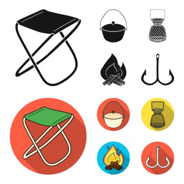 Catch, kanca, kafes, pudra. Balık tutma toplama simgeler siyah, düz stil vektör simge stok çizim web içinde ayarla..