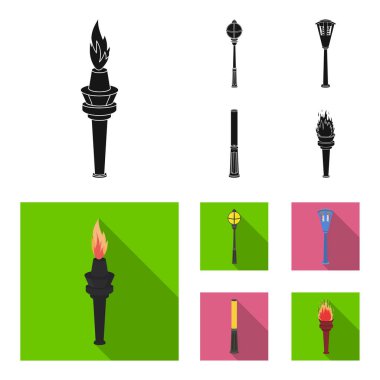 Retro tarzı, modern fener, meşale ve diğer tip-in sokak sokak lâmbası direği. Elektrik direği toplama simgeler siyah, düz stil vektör simge stok çizim web içinde ayarla..