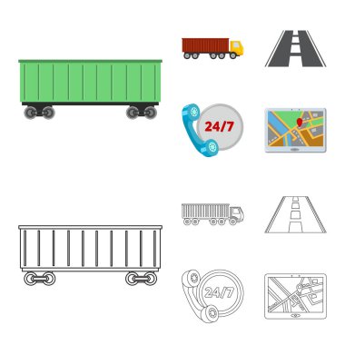 Saat, yol, kamyon, hisse senedi çizimde web Jps.Loqistic,set toplama simgeler karikatür, anahat stil vektör simge.