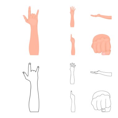 İşaret dili çizgi film, set koleksiyonu tasarım için anahat simgeleri. Duygusal iletişim vektör simge stok web illüstrasyon parçası.
