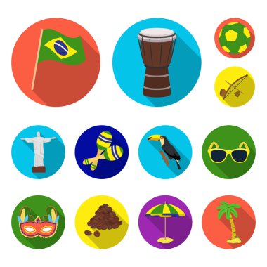 Ülke Brezilya set koleksiyonu tasarım için düz simgeler. Seyahat ve konumlar Brezilya sembol stok web illüstrasyon vektör.