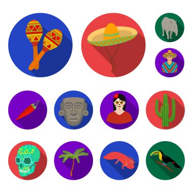 Ülke Meksika set koleksiyonu tasarım için düz simgeler. Meksika ve dönüm noktası sembol stok web illüstrasyon vektör.