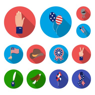 Vatansever gün, set koleksiyonu tasarım için tatil düz simgeler. Amerikan geleneği vektör simge stok web çizimi.