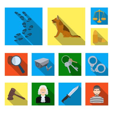 Hapishane ve set koleksiyonu tasarım için criminalflat simgeler. Hapishane ve öznitelikleri sembol stok web illüstrasyon vektör.