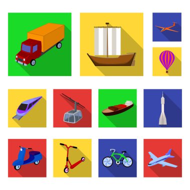 Set koleksiyonu tasarım için taşıma düz simgeler farklı türleri. Araba ve gemi sembol stok web illüstrasyon vektör.