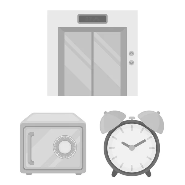Hotel en apparatuur zwart-wit pictogrammen in set collectie voor design. Hotel en comfort symbool voorraad web vectorillustratie. — Stockvector