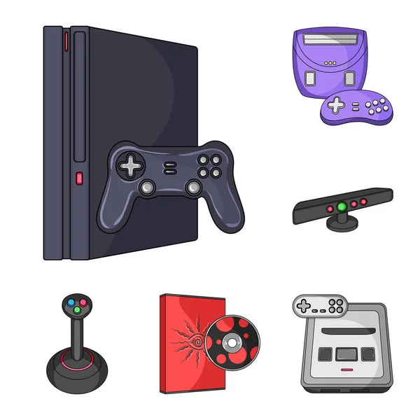 Console di gioco e icone dei cartoni animati realtà virtuale nella collezione di set per il design.Game Gadgets vector symbol stock web illustration . — Vettoriale Stock