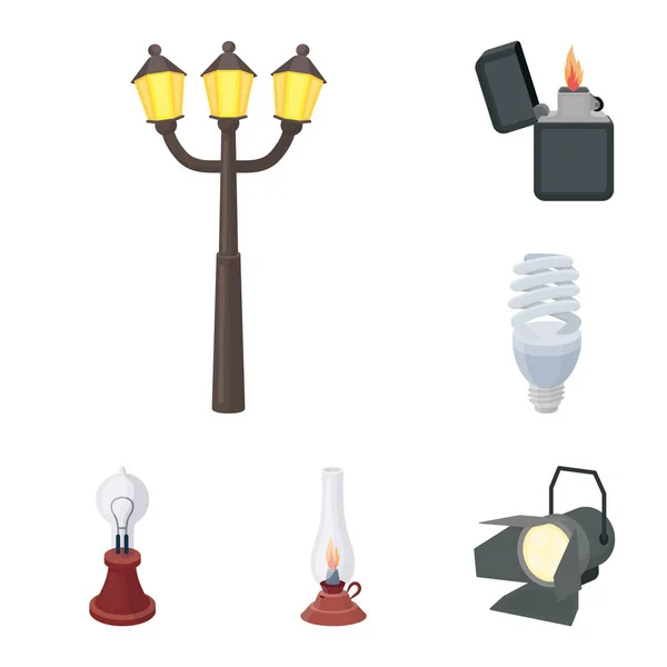 Lichtquelle Cartoon-Icons in Set-Kollektion für Design. Licht und Ausrüstung Vektor Symbol Stock Web Illustration. — Stockvektor