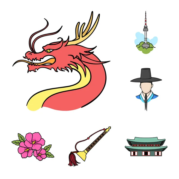 País Corea del Sur iconos de dibujos animados en la colección de conjuntos para design.Travel y atracción vector símbolo stock web ilustración . — Vector de stock