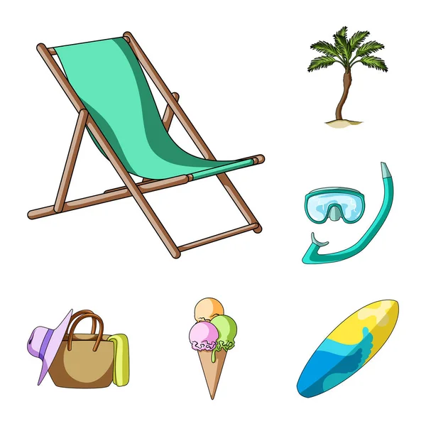 Sommaren resten tecknad ikoner i set insamling för design. Stranden tillbehör vektor symbol lager web illustration. — Stock vektor
