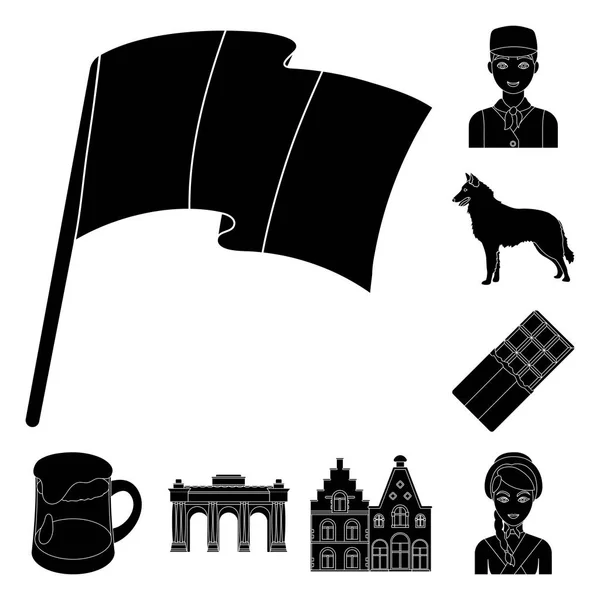 País Bélgica iconos negros en la colección de conjuntos para design.Travel y atracciones Bélgica vector símbolo stock web ilustración . — Vector de stock