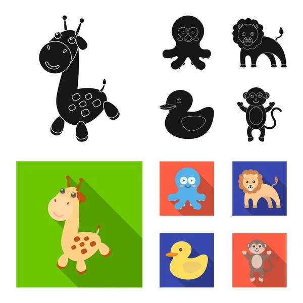Un poco realista negro, iconos de animales planos en la colección de conjuntos para el diseño. Animales de juguete vector símbolo stock web ilustración . — Vector de stock
