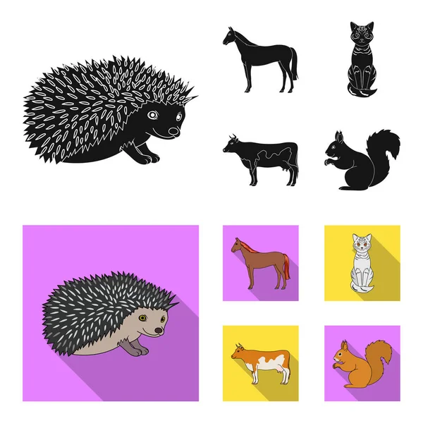 Häst, Ko, katt, ekorre och andra sorters djur. Djur som samling ikoner i svart, platt stil vektor symbol stock illustration web. — Stock vektor