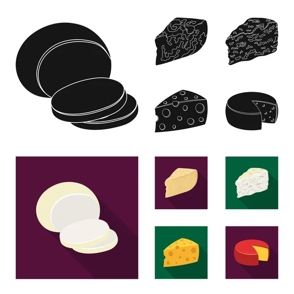 Parmesan, roquefort, maasdam, gauda.Différents types de fromage ensemble icônes de la collection en noir, style plat vectoriel symbole illustration web . — Image vectorielle