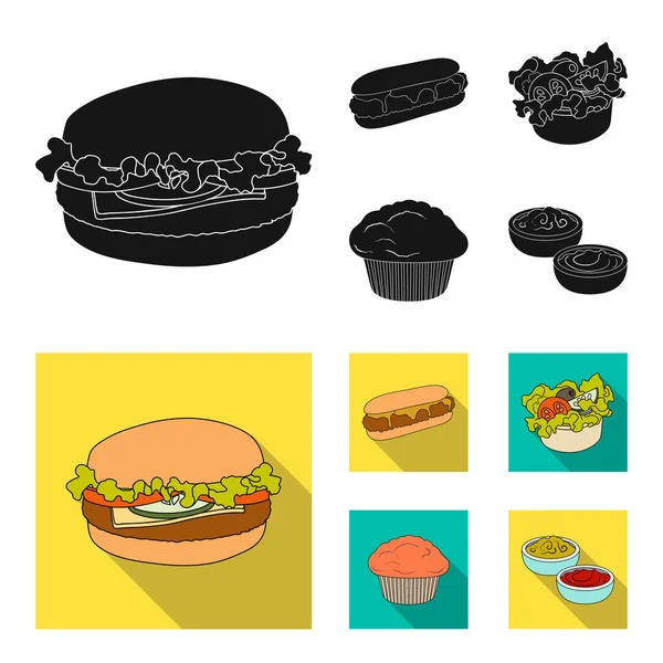 Food, rest, refreshments, and other web icon in black, flat style.Cake, biscuit, cream, icons in set collection . — стоковый вектор