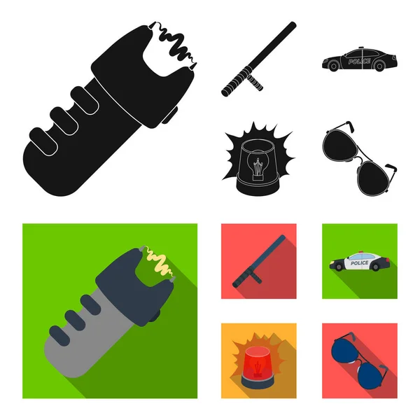 Police baton, auto, flasher, glasses.Police set collection icons in black,flat style vector symbol stock illustration web. — Stock Vector