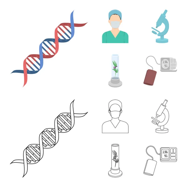 Plant in vitro, nurse, microscope, tonometer. Medicine set collection icons in cartoon,outline style vector symbol stock illustration web. — Stock Vector