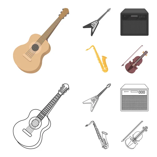 Guitare Électrique Haut Parleur Saxophone Violon Instruments Musique Mis Icônes — Image vectorielle