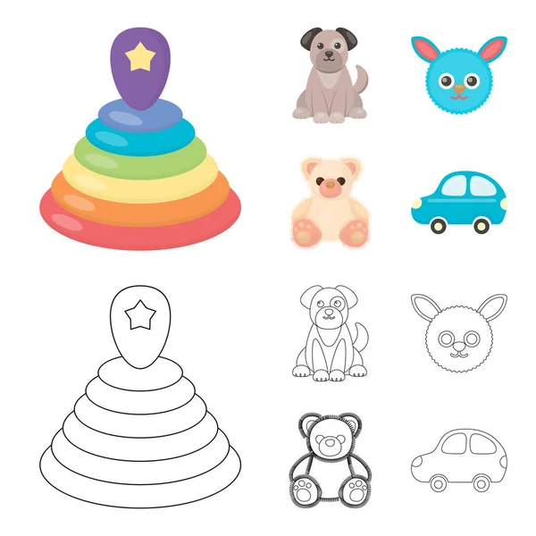 Desenhos animados do brinquedo das crianças, ícones do esboço na coleção ajustada para o projeto. Jogo e bauble símbolo vetorial ilustração web stock . —  Vetores de Stock