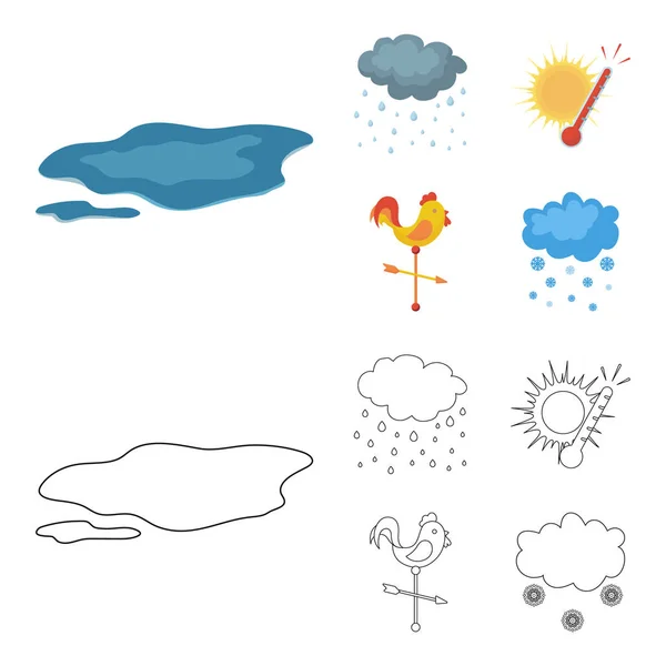 Дождь, снег, жара, флюгер. The weather set collection icons in cartoon, outline style vector symbol stock illustration web . — стоковый вектор