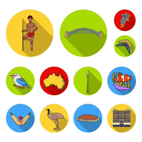 Land australien flache symbole in set sammlung für design, reisen und attraktionen vektorsymbol stock web illustration. — Stockvektor