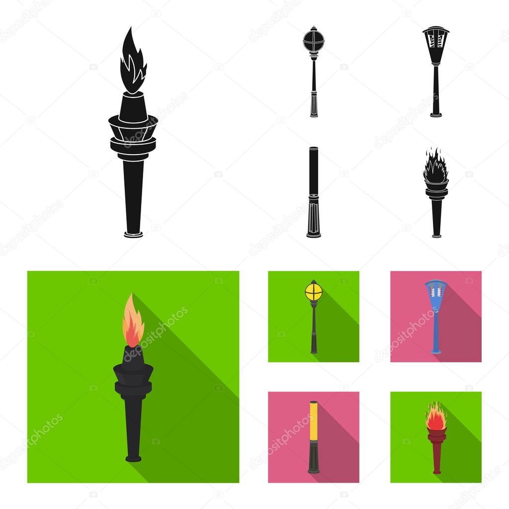 Lamppost in retro style, modern lantern, torch and other types of streetlights. Lamppost set collection icons in black,flat style vector symbol stock illustration web.