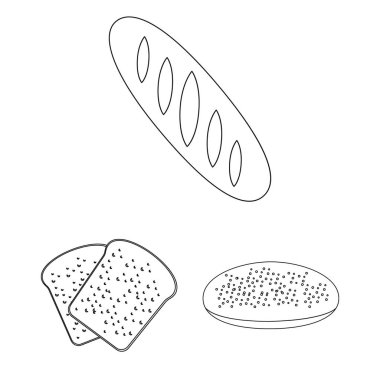 Ekmek çeşidi set koleksiyonu tasarım için simgeleri anahat. Pastane sembol stok web illüstrasyon vektör.