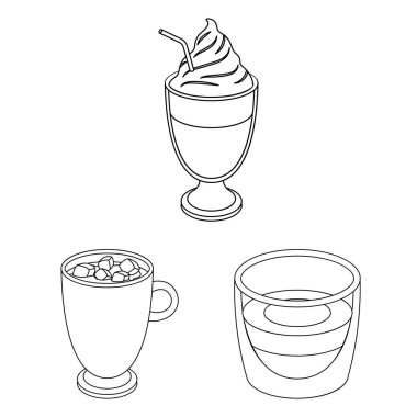 Kahve anahat simgeleri set koleksiyonu tasarım için farklı türde. Kahve içecek vektör simge stok web çizim.