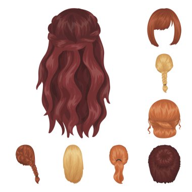 Set koleksiyonu tasarım için kadın saç modeli çizgi film simgeler. Şık saç kesimi vektör simge stok web çizimi.