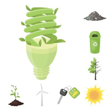 Set koleksiyonu tasarım için biyoloji ve ekoloji karikatür simgeler. Bir ekolojik saf ürün vektör simge stok web çizimi.