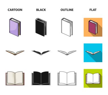 Çeşitli kitaplar. Kitap koleksiyonu Icons set çizgi film, siyah, anahat, düz stil vektör simge stok çizim web.