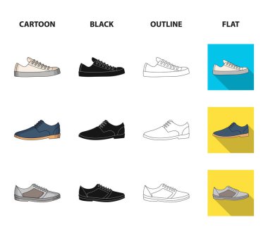 Ayakkabı çeşitli simgeler kümesi. Farklı ayakkabı tek simge çizgi film, siyah, anahat, düz stil vektör web simge stok çizim.