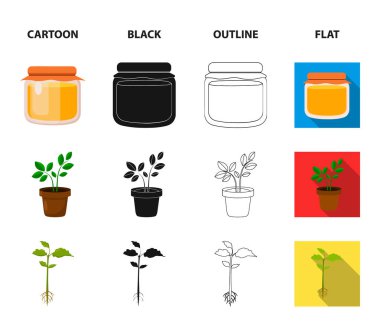 Tatlım banka, fabrika, değirmen. Çiftlik toplama Icons set çizgi film, siyah, anahat, düz stil vektör simge stok çizim web.